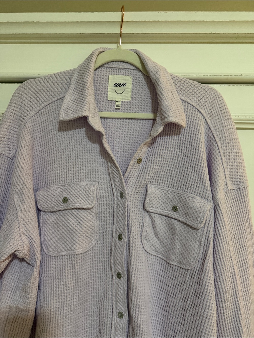 Aerie Lavender Waffle Knit Button-Up Shirt Jacket for women - Picture 2 of 5